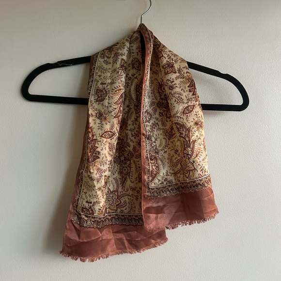 Vintage Paisley Print hair Scarf in Cream and Brown - Picture 2 of 4